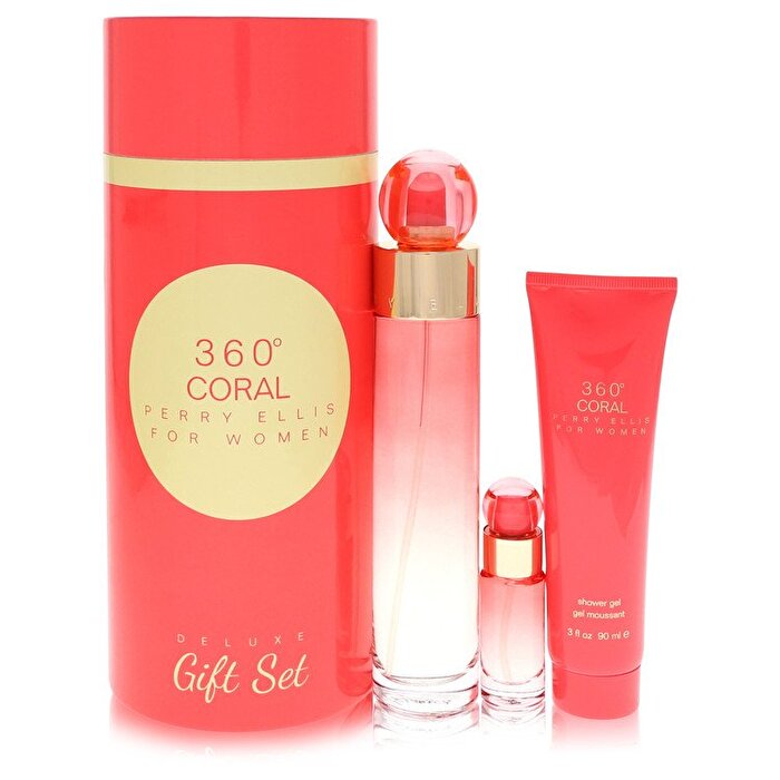 Perry Ellis Perry Ellis 360 Coral Gift Set - 3.4 oz Eau de Parfum Spray + Mini Eau De Parfum Spray + 3 oz Shower Gel