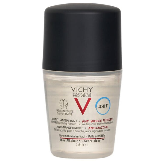 Vichy Homme 48H* Anti Perspirant & Anti-Stains (Shirt Protection) Roll-On (For Sensitive Skin) 50ml