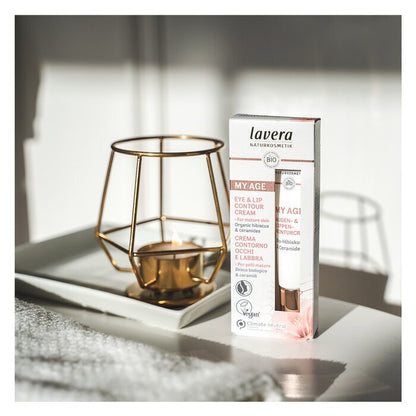 Lavera My Age Augen- und Lippenkonturcreme mit Bio-Hibiskus und Ceramiden – für reife Haut, 15 ml