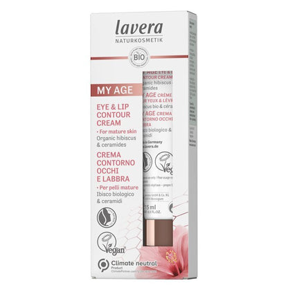 Lavera My Age Augen- und Lippenkonturcreme mit Bio-Hibiskus und Ceramiden – für reife Haut, 15 ml
