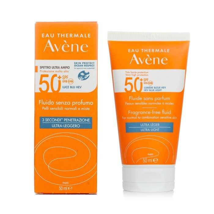 Avene Fluid mit sehr hohem Schutz, parfümfrei, LSF 50+ – für normale bis empfindliche Mischhaut, 50 ml