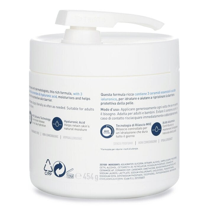 CeraVe Hydraterende Crème voor Droge tot Zeer Droge Huid (Met Pomp) 454 g/16 oz