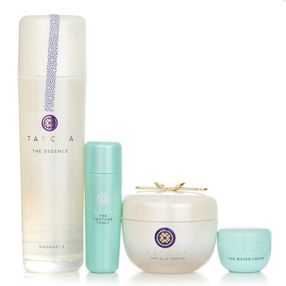 Tatcha Essence Bundel: The Essence Plumping Skin Softener 150ml + The Silk Cream 50ml + Water Cream 5ml + Texture Tonic 25ml 4 stuks