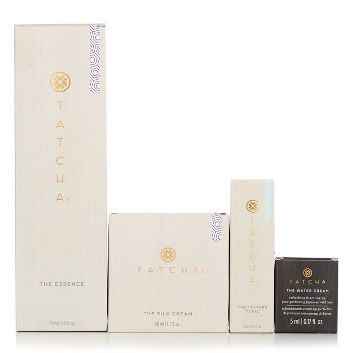 Tatcha Essence Bundel: The Essence Plumping Skin Softener 150ml + The Silk Cream 50ml + Water Cream 5ml + Texture Tonic 25ml 4 stuks