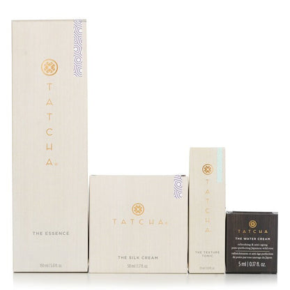 Tatcha Essence Bundel: The Essence Plumping Skin Softener 150ml + The Silk Cream 50ml + Water Cream 5ml + Texture Tonic 25ml 4 stuks