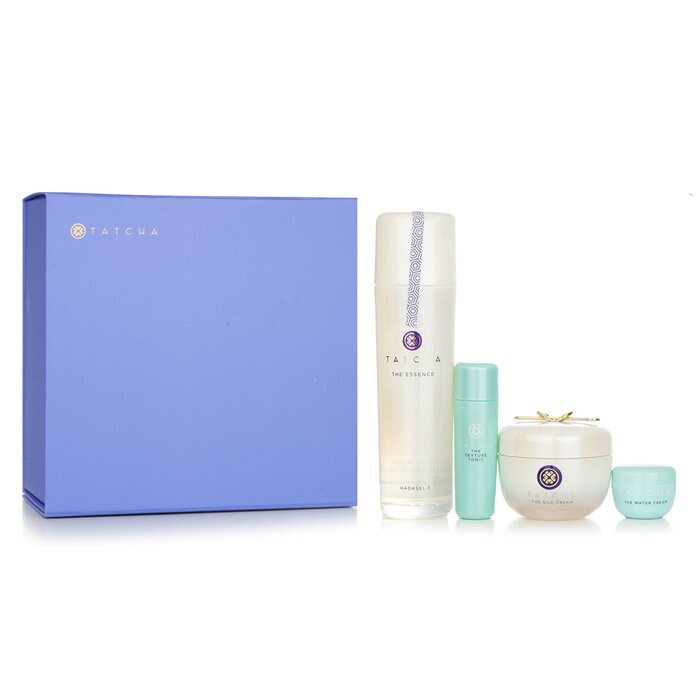 Tatcha Essence Bundel: The Essence Plumping Skin Softener 150ml + The Silk Cream 50ml + Water Cream 5ml + Texture Tonic 25ml 4 stuks
