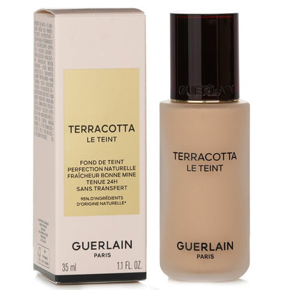 Guerlain Terracotta Le Teint Healthy Glow Natural Perfection Foundation, 24-Stunden-Halt, kein Abfärben, Nr. 1W Warm, 35 ml