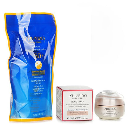 Shiseido Ultimate Sun Protector Lotion SPF 50+ Zonnebrandcrème (voor gezicht en lichaam) + Benefiance Wrinkle Smoothing Eye Cream 2 stuks