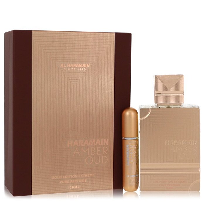 Al Haramain Al Haramain Amber Oud Gold Edition Extreme Gift Set 3.4 Pure Perfume Spray + 0.34 oz Navulbare Spray 100ml/3.4oz
