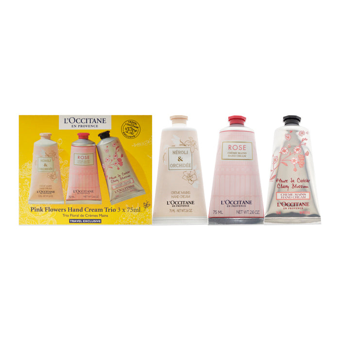 L'Occitane Pink Flowers Handcreme-Trio-Set Neroli Orchidee 75 ml/Rose 75 ml/Kirschblüte 75 ml 225 ml